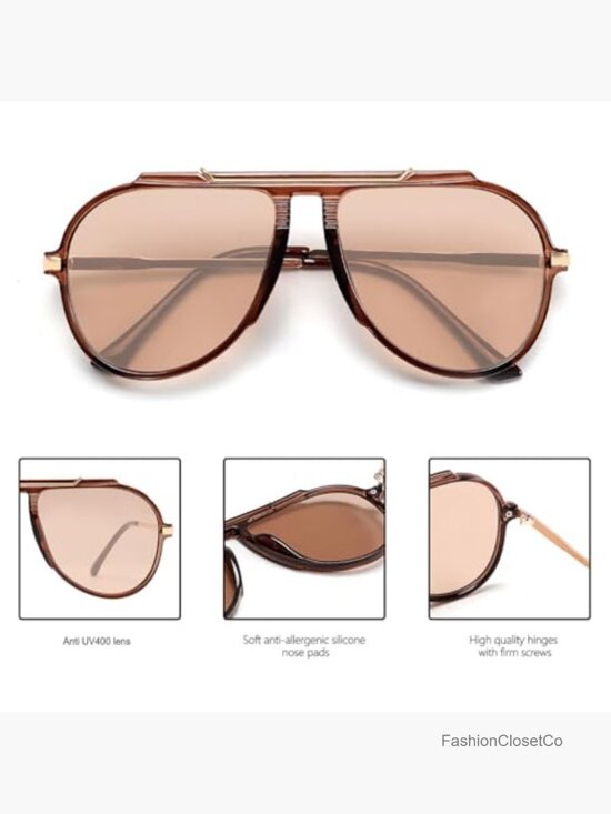 Oversized Aviator Sunglasses Gold Metal Retro 70s Square UV Protection Tangle main image 7
